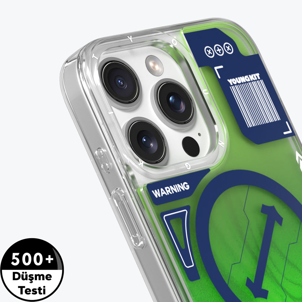 Apple iPhone 16 Pro Max Kılıf M-safe Şarj Özellikli Parlak Kumlu Sıvılı Tasarımlı Galaxy Fantasy Serisi Kapak Turuncu