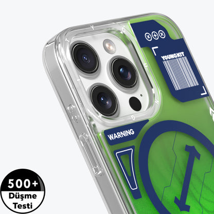 Apple iPhone 16 Pro Max Kılıf M-safe Şarj Özellikli Parlak Kumlu Sıvılı Tasarımlı Galaxy Fantasy Serisi Kapak Yeşil