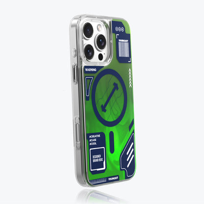 Apple iPhone 16 Pro Max Kılıf M-safe Şarj Özellikli Parlak Kumlu Sıvılı Tasarımlı Galaxy Fantasy Serisi Kapak Turuncu