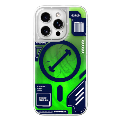 Apple iPhone 16 Pro Max Kılıf M-safe Şarj Özellikli Parlak Kumlu Sıvılı Tasarımlı Galaxy Fantasy Serisi Kapak Mavi