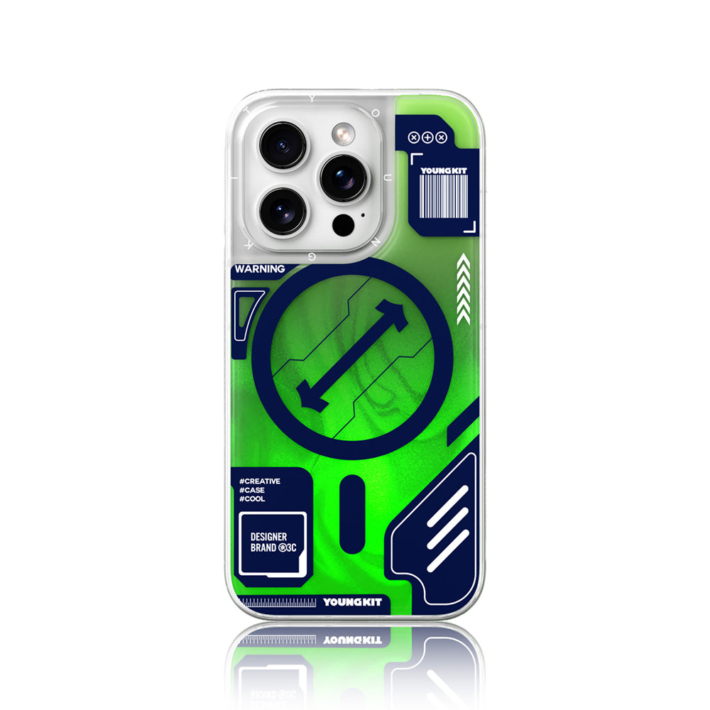 Apple iPhone 16 Pro Max Kılıf M-safe Şarj Özellikli Parlak Kumlu Sıvılı Tasarımlı Galaxy Fantasy Serisi Kapak Turuncu