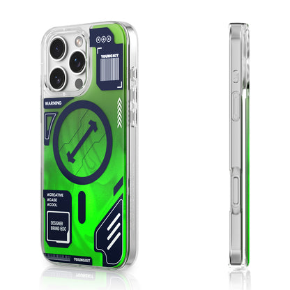 Apple iPhone 16 Pro Max Kılıf M-safe Şarj Özellikli Parlak Kumlu Sıvılı Tasarımlı Galaxy Fantasy Serisi Kapak Turuncu