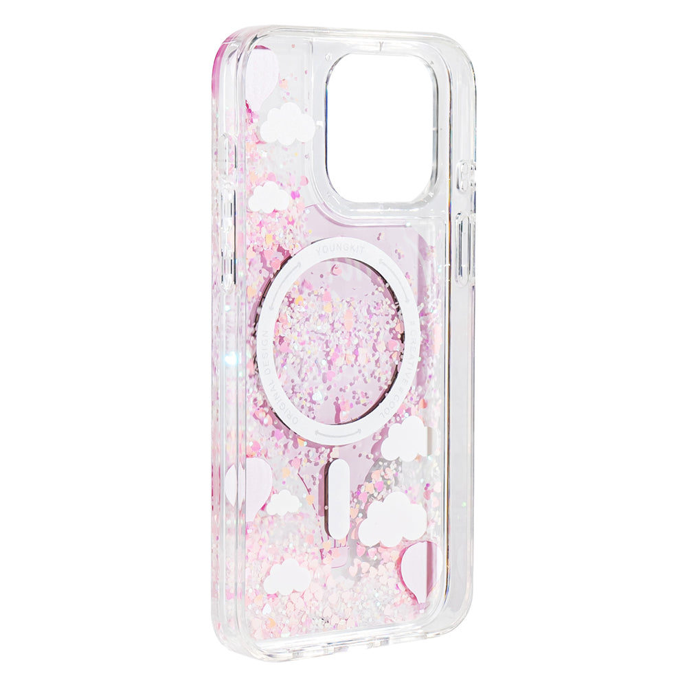 Apple iPhone 16 Pro Max Kılıf M-safe Şarj Özellikli Parlak Kumlu Sıvılı Youngkit Pink Dream Quicksand Serisi Kapak Turkuaz