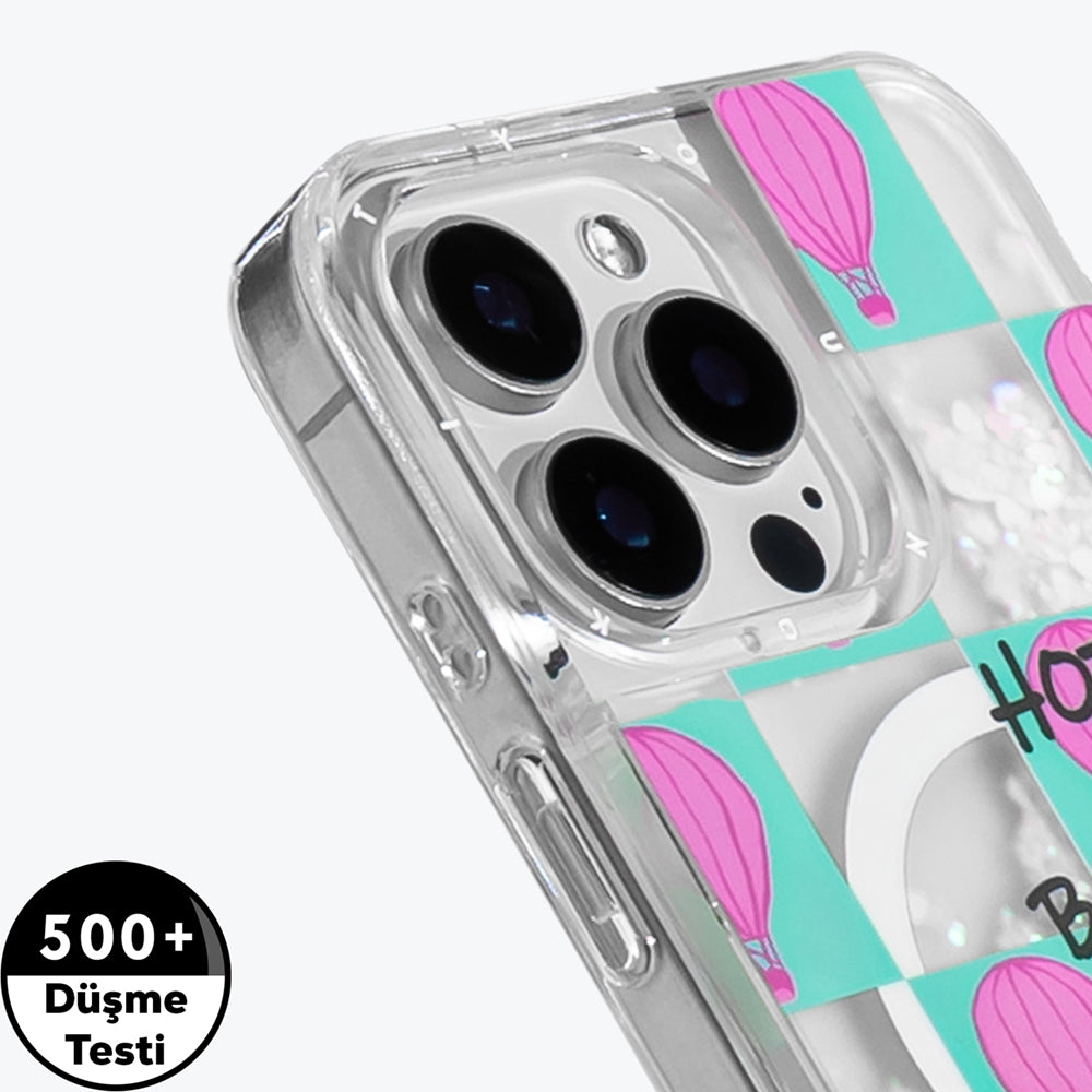 Apple iPhone 16 Pro Max Kılıf M-safe Şarj Özellikli Parlak Kumlu Sıvılı Youngkit Pink Dream Quicksand Serisi Kapak Pembe