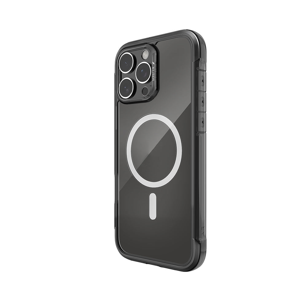 Apple iPhone 16 Pro Max Kılıf M-safe Şarj Özellikli Raptic Air Serisi Airbag Tasarımlı Metal Köşelikli Şeffaf Kapak Siyah