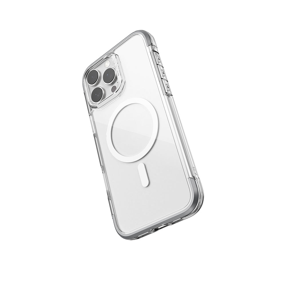 Apple iPhone 16 Pro Max Kılıf M-safe Şarj Özellikli Raptic Air Serisi Airbag Tasarımlı Metal Köşelikli Şeffaf Kapak Siyah