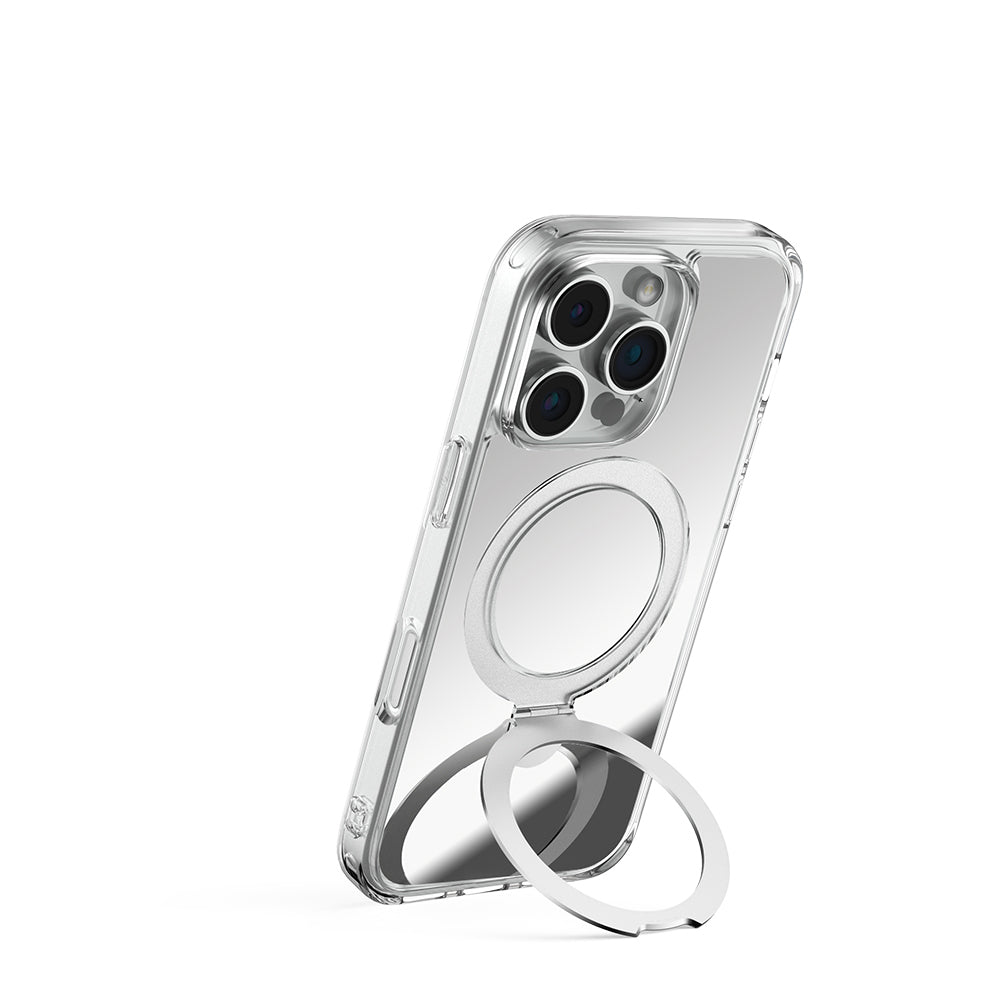 Apple iPhone 16 Pro Max Kılıf M-safe Şarj Özellikli Raptic Air Stand Serisi Aynalı Arka Yüzey Standlı Kapak Gri