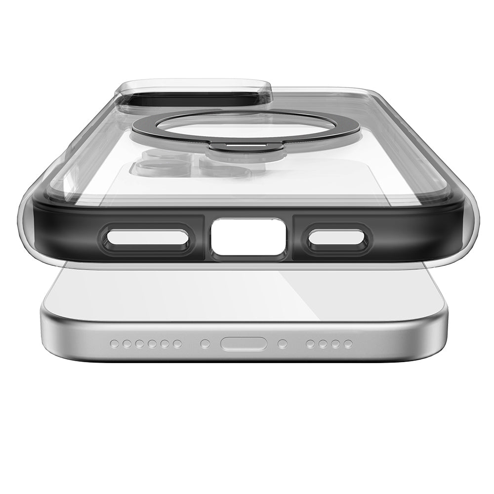 Apple iPhone 16 Pro Max Kılıf M-safe Şarj Özellikli Raptic AirJoy Serisi 360 Derece Dönebilen Standlı Kapak Siyah-Gri