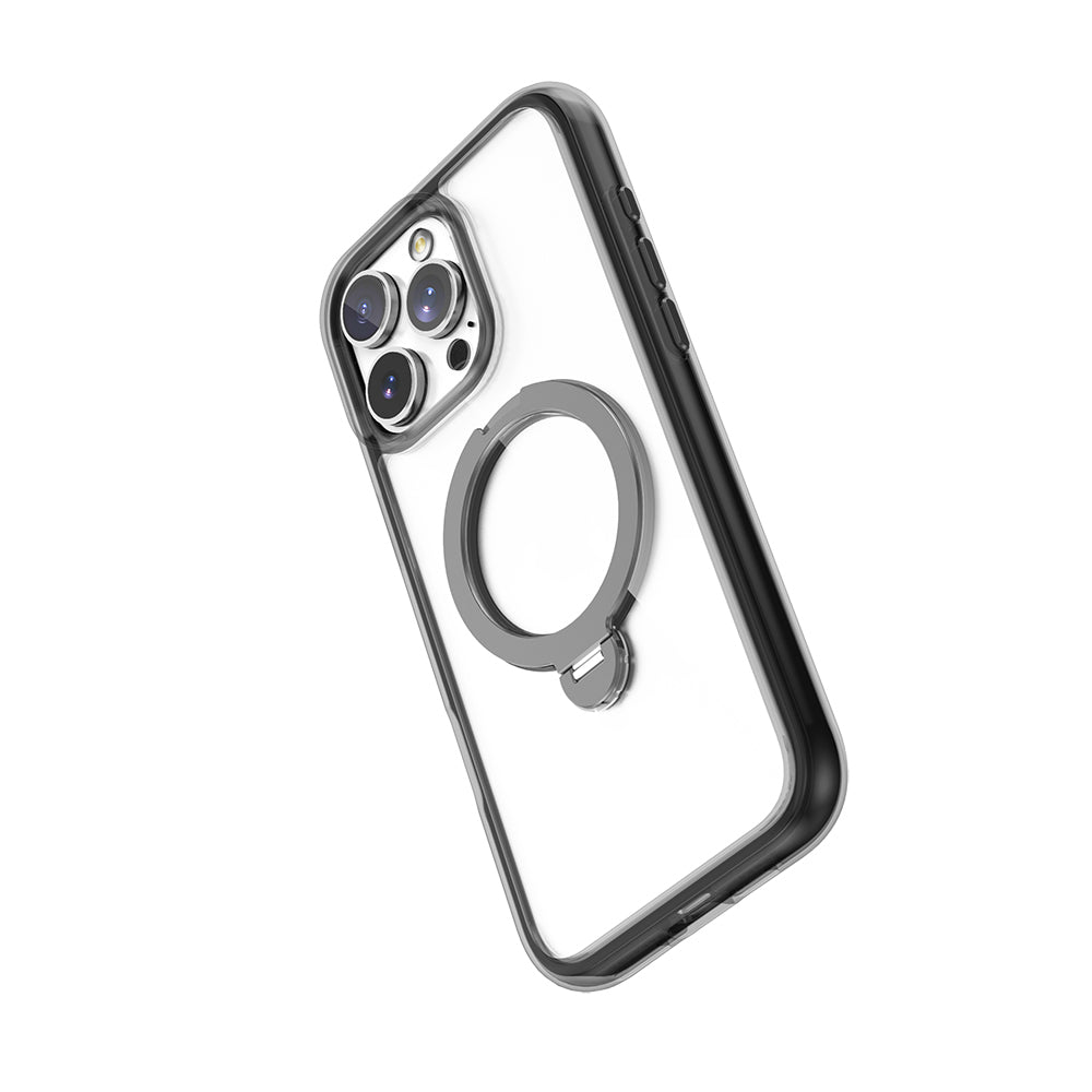 Apple iPhone 16 Pro Max Kılıf M-safe Şarj Özellikli Raptic AirJoy Serisi 360 Derece Dönebilen Standlı Kapak Siyah-Gri