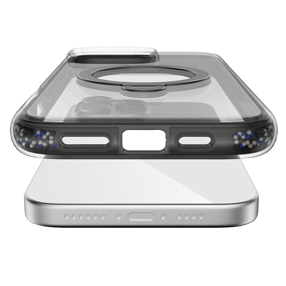 Apple iPhone 16 Pro Max Kılıf M-safe Şarj Özellikli Raptic AirJoy Serisi Boncuk Tasarımlı 360 Derece Dönebilen Standlı Kapak Siyah-Gri