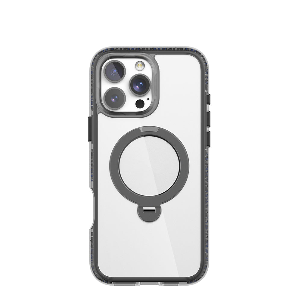 Apple iPhone 16 Pro Max Kılıf M-safe Şarj Özellikli Raptic AirJoy Serisi Boncuk Tasarımlı 360 Derece Dönebilen Standlı Kapak Siyah-Gri