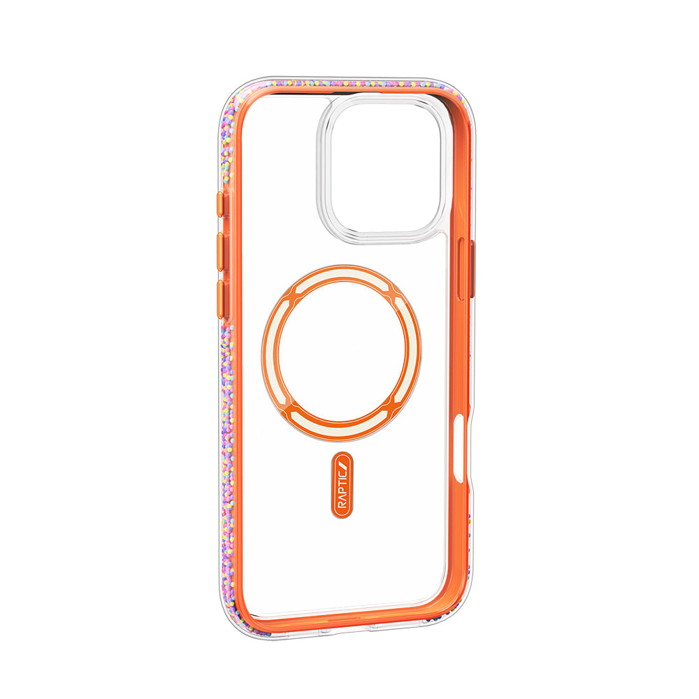Apple iPhone 16 Pro Max Kılıf M-safe Şarj Özellikli Raptic AirJoy Serisi Boncuk Tasarımlı Şeffaf Kapak Turuncu