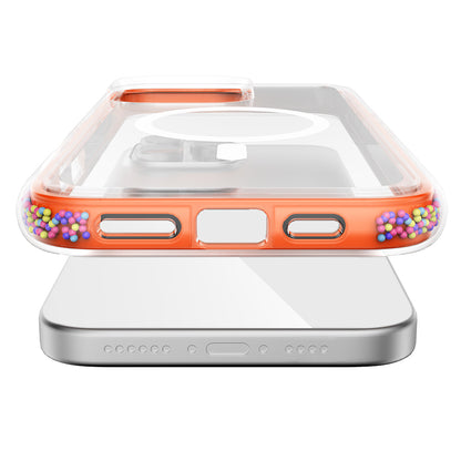 Apple iPhone 16 Pro Max Kılıf M-safe Şarj Özellikli Raptic AirJoy Serisi Boncuk Tasarımlı Şeffaf Kapak Turuncu