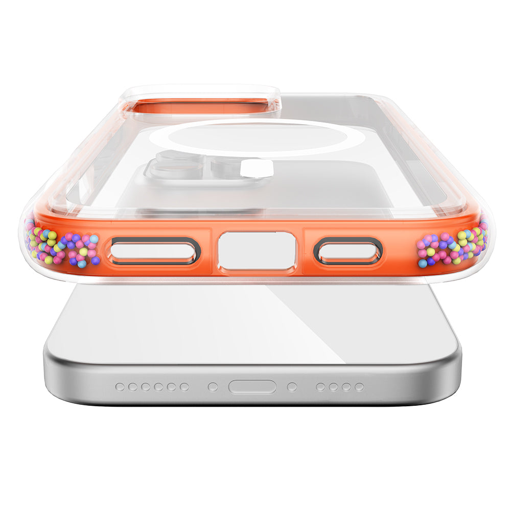 Apple iPhone 16 Pro Max Kılıf M-safe Şarj Özellikli Raptic AirJoy Serisi Boncuk Tasarımlı Şeffaf Kapak Siyah-Gri