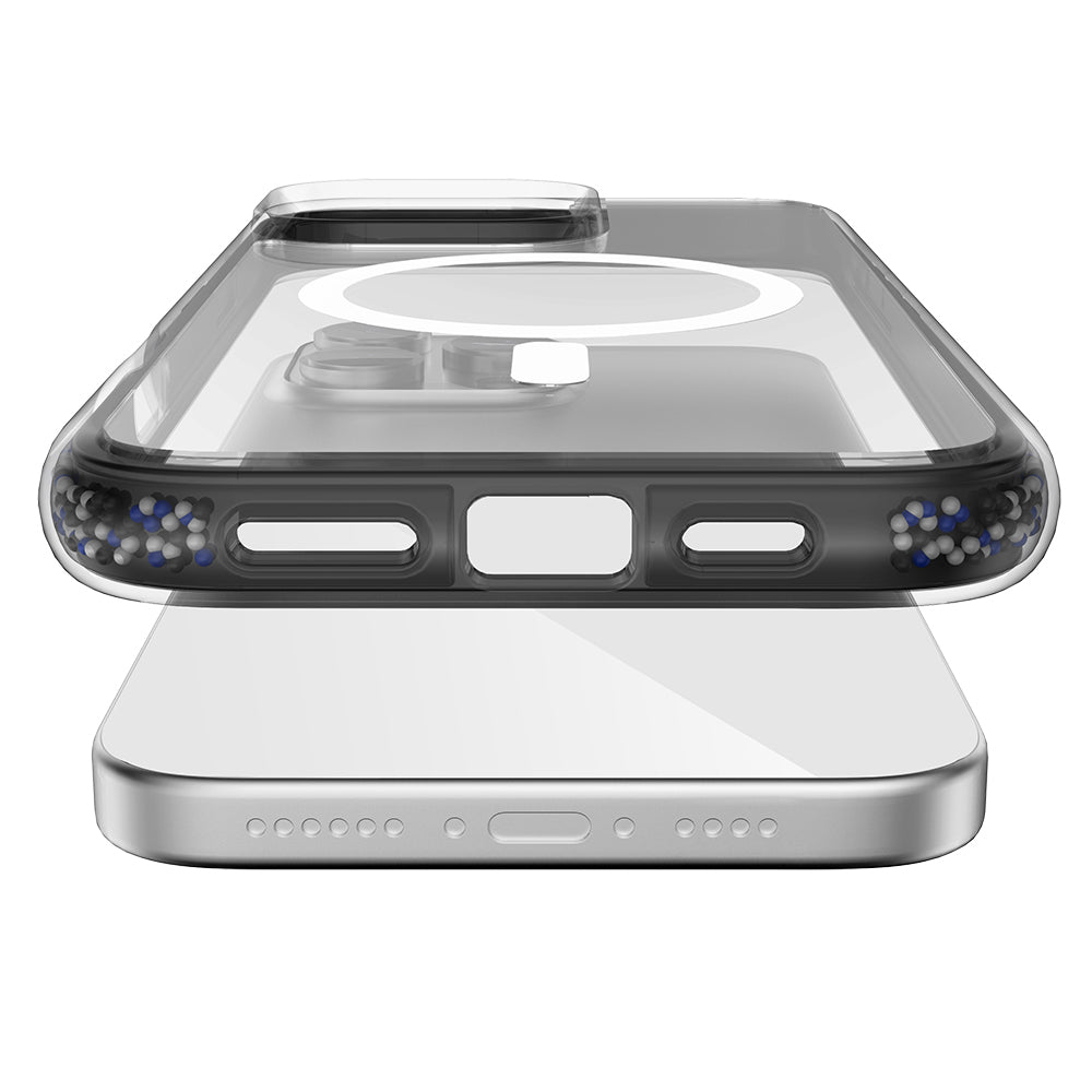 Apple iPhone 16 Pro Max Kılıf M-safe Şarj Özellikli Raptic AirJoy Serisi Boncuk Tasarımlı Şeffaf Kapak Siyah-Gri