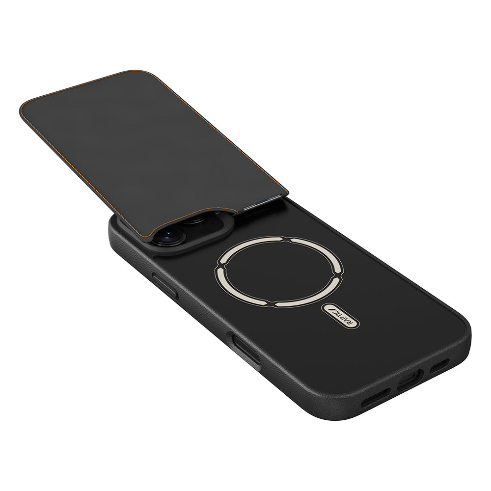 Apple iPhone 16 Pro Max Kılıf M-safe Şarj Özellikli Raptic Slim Wallet Serisi Deri Görünümlü Kartlıklı Standlı Kapak Siyah