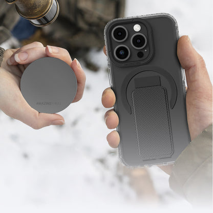 Apple iPhone 16 Pro Max Kılıf M-safe Şarj Özellikli Standlı Amazingthing Titan Pro Plus Kapak Gri