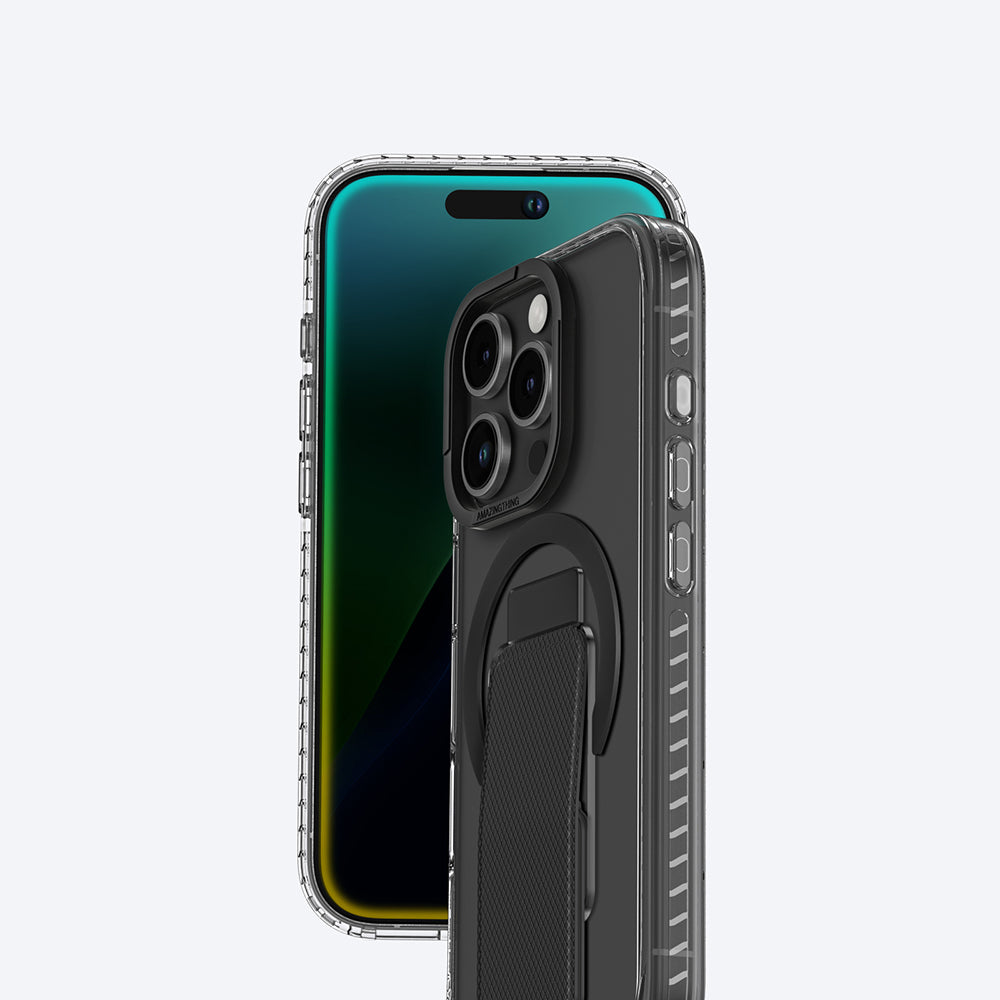 Apple iPhone 16 Pro Max Kılıf M-safe Şarj Özellikli Standlı Amazingthing Titan Pro Plus Kapak Gri