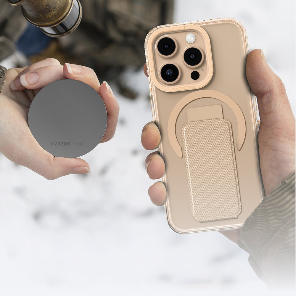 Apple iPhone 16 Pro Max Kılıf M-safe Şarj Özellikli Standlı Amazingthing Titan Pro Plus Kapak Gri