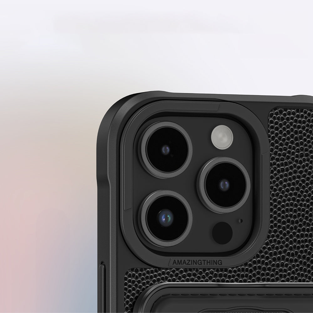 Apple iPhone 16 Pro Max Kılıf M-safe Şarj Özellikli Standlı Kartlıklı Set Amazingthing Glamour Luxe Serisi Kapak Siyah