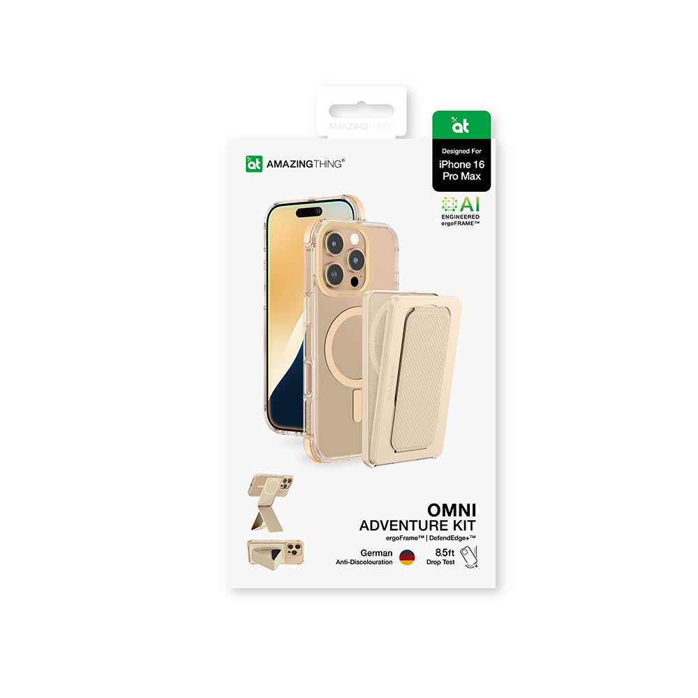 Apple iPhone 16 Pro Max Kılıf M-safe Şarj Özellikli Standlı Set Amazingthing Omni Adventure Serisi Kapak Rose Gold