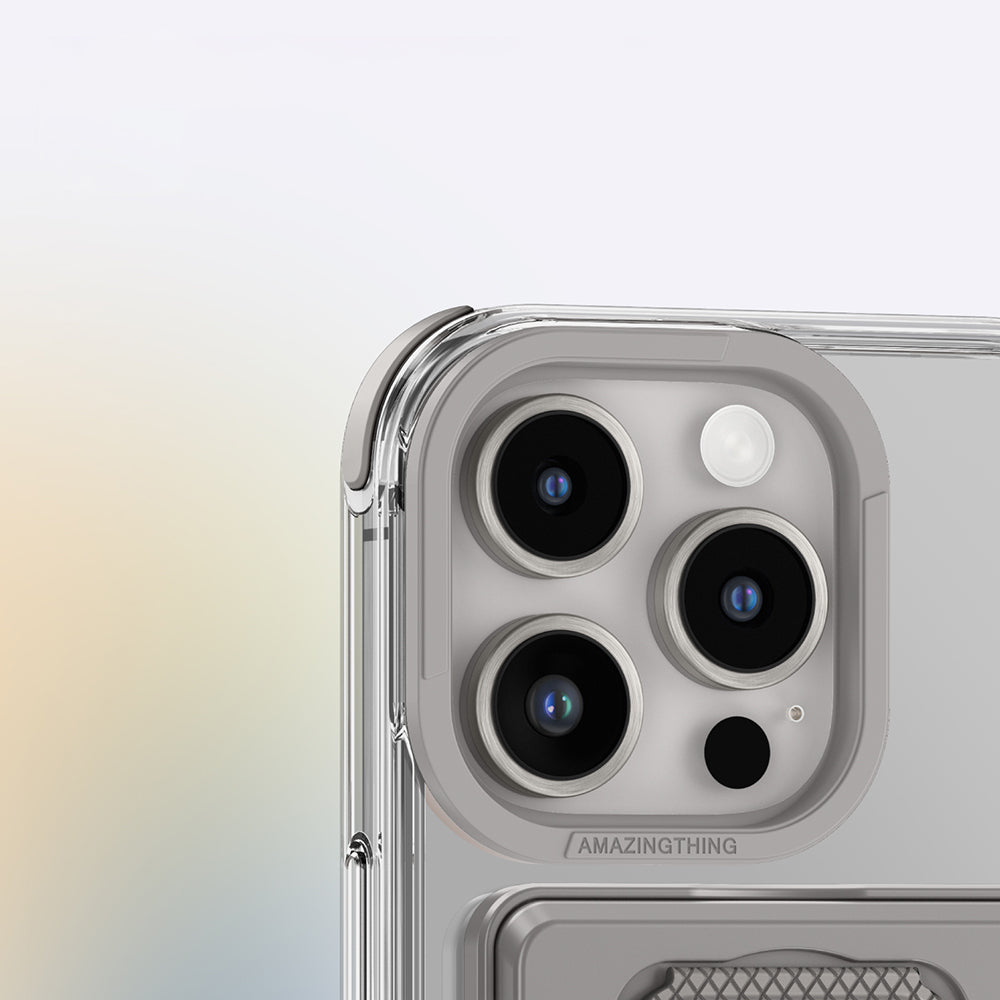 Apple iPhone 16 Pro Max Kılıf M-safe Şarj Özellikli Standlı Set Amazingthing Omni Adventure Serisi Kapak Gri