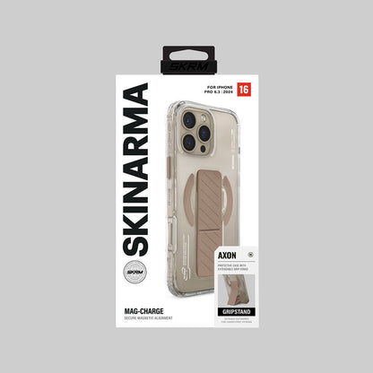 Apple iPhone 16 Pro Max Kılıf M-safe Şarj Özellikli Teknoloji Desenli Standlı Skinarma Axon Kapak Siyah