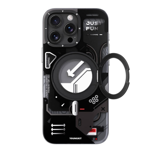 Apple iPhone 16 Pro Max Kılıf M-safe Şarj Özellikli Youngkit 360° Standlı Starship Serisi Kapak Siyah