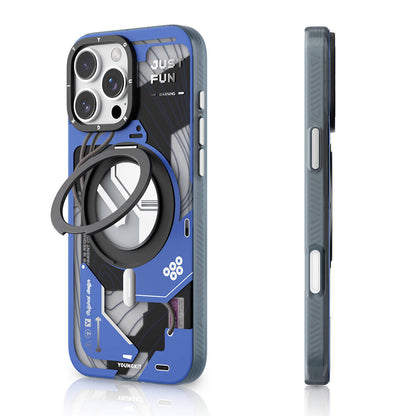 Apple iPhone 16 Pro Max Kılıf M-safe Şarj Özellikli Youngkit 360° Standlı Starship Serisi Kapak Siyah