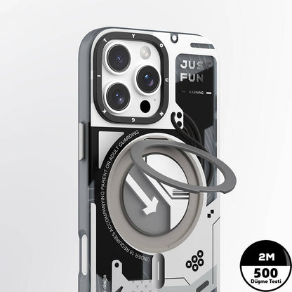 Apple iPhone 16 Pro Max Kılıf M-safe Şarj Özellikli Youngkit 360° Standlı Starship Serisi Kapak Mavi