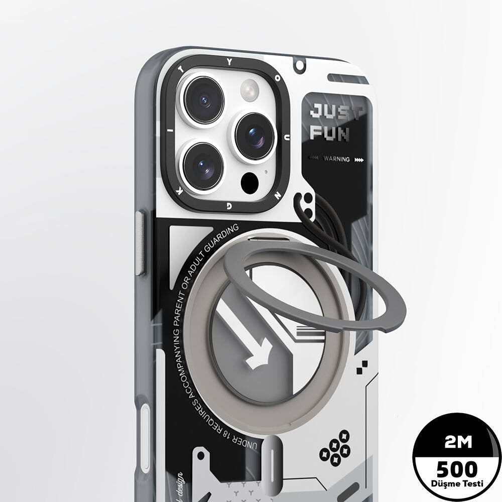 Apple iPhone 16 Pro Max Kılıf M-safe Şarj Özellikli Youngkit 360° Standlı Starship Serisi Kapak Siyah