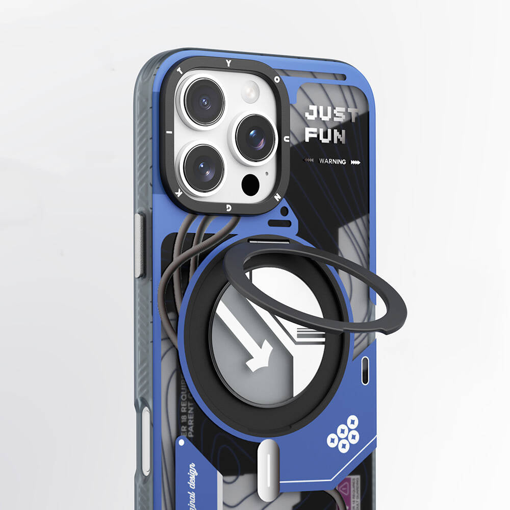 Apple iPhone 16 Pro Max Kılıf M-safe Şarj Özellikli Youngkit 360° Standlı Starship Serisi Kapak Beyaz