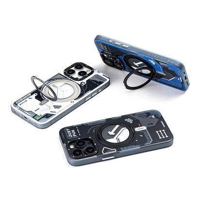 Apple iPhone 16 Pro Max Kılıf M-safe Şarj Özellikli Youngkit 360° Standlı Starship Serisi Kapak Beyaz