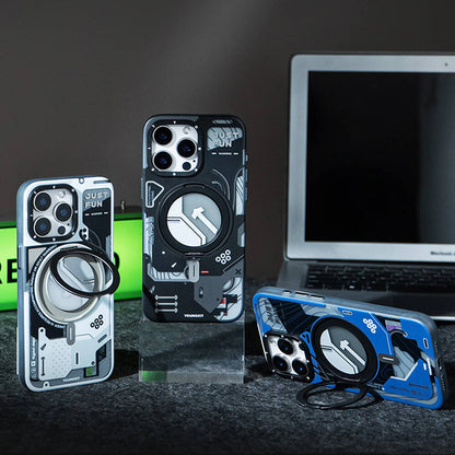 Apple iPhone 16 Pro Max Kılıf M-safe Şarj Özellikli Youngkit 360° Standlı Starship Serisi Kapak Beyaz