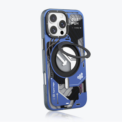 Apple iPhone 16 Pro Max Kılıf M-safe Şarj Özellikli Youngkit 360° Standlı Starship Serisi Kapak Beyaz