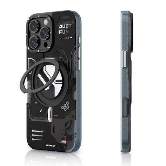Apple iPhone 16 Pro Max Kılıf M-safe Şarj Özellikli Youngkit 360° Standlı Starship Serisi Kapak Siyah