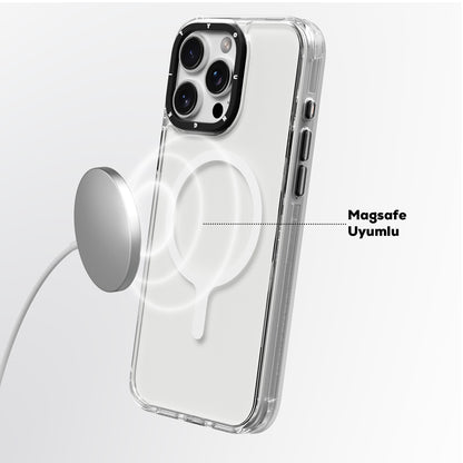 Apple iPhone 16 Pro Max Kılıf M-safe Şarj Özellikli YoungKit Crystal Color Serisi Kapak Gri