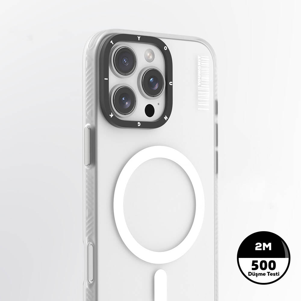 Apple iPhone 16 Pro Max Kılıf M-safe Şarj Özellikli Youngkit Hidden Sand Serisi Kapak Beyaz