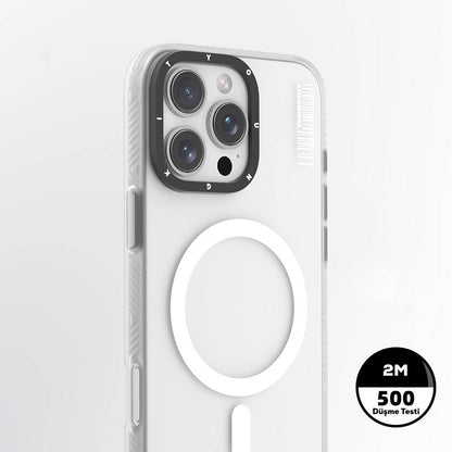 Apple iPhone 16 Pro Max Kılıf M-safe Şarj Özellikli Youngkit Hidden Sand Serisi Kapak Beyaz