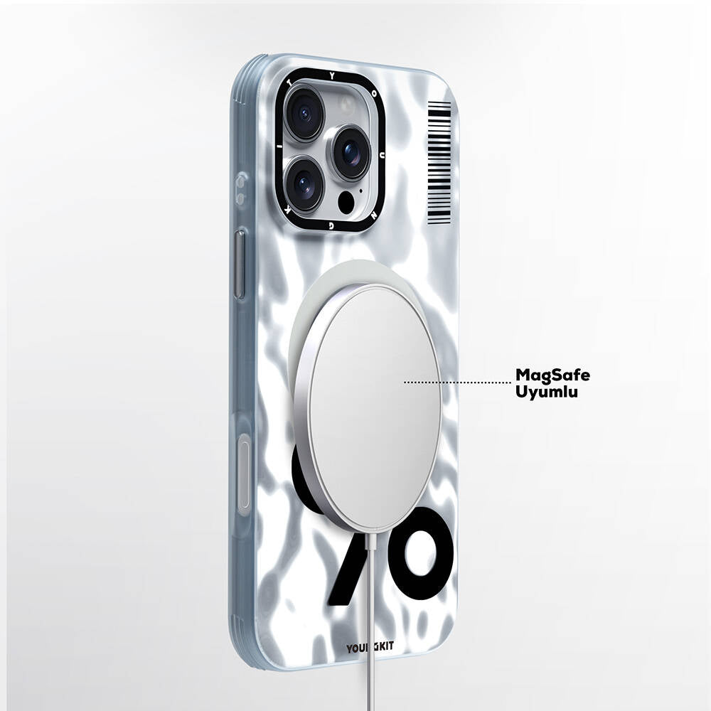 Apple iPhone 16 Pro Max Kılıf M-safe Şarj Özellikli Youngkit Mathematical Serisi Kapak Gümüş