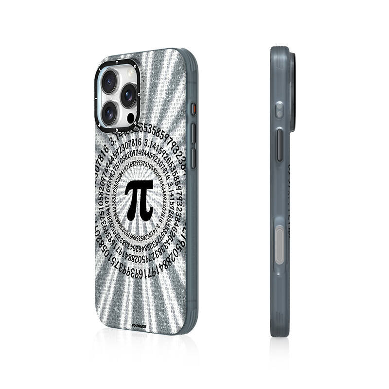 Apple iPhone 16 Pro Max Kılıf M-safe Şarj Özellikli Youngkit Mathematical Serisi Kapak Gri