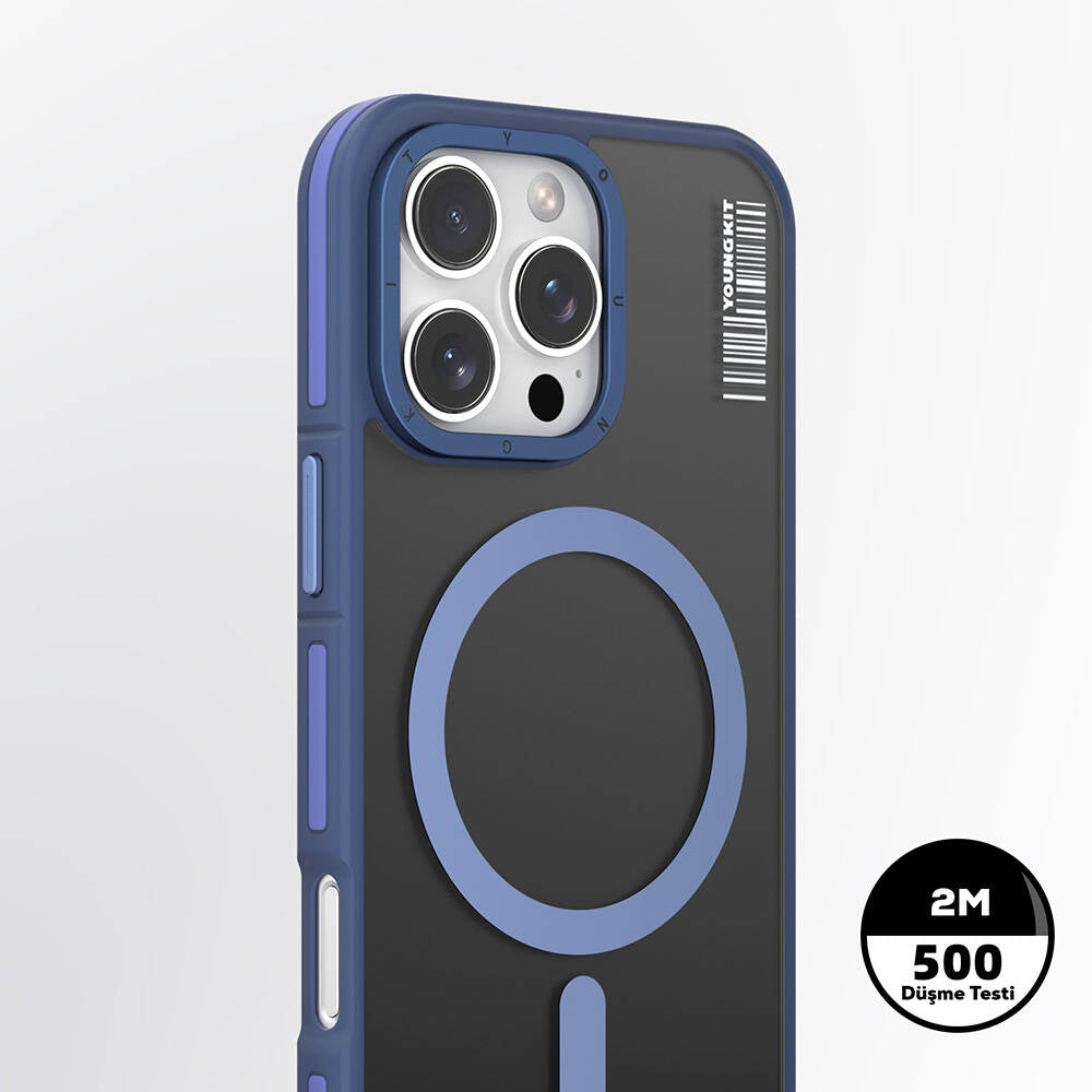 Apple iPhone 16 Pro Max Kılıf M-safe Şarj Özellikli Youngkit Rock Sand Serisi Kapak Mavi