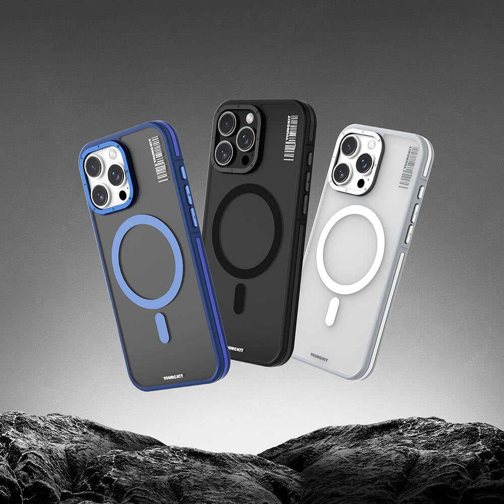 Apple iPhone 16 Pro Max Kılıf M-safe Şarj Özellikli Youngkit Rock Sand Serisi Kapak Siyah