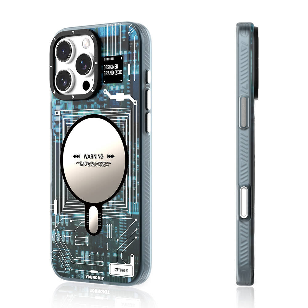 Apple iPhone 16 Pro Max Kılıf M-safe Şarj Özellikli Youngkit Technology Serisi Kapak Mavi