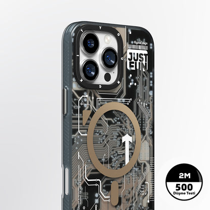 Apple iPhone 16 Pro Max Kılıf M-safe Şarj Özellikli Youngkit Technology Serisi Kapak Mavi