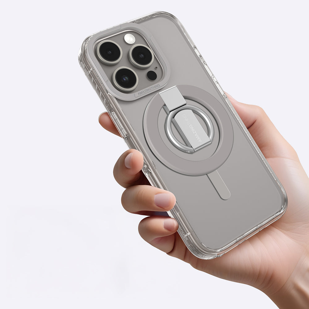 Apple iPhone 16 Pro Max Kılıf M-safe Şarj Özellikli Yüzük Standlı Amazingthing Titan Pro Serisi Kapak Gri