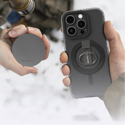 Apple iPhone 16 Pro Max Kılıf M-safe Şarj Özellikli Yüzük Standlı Amazingthing Titan Pro Serisi Kapak Gri