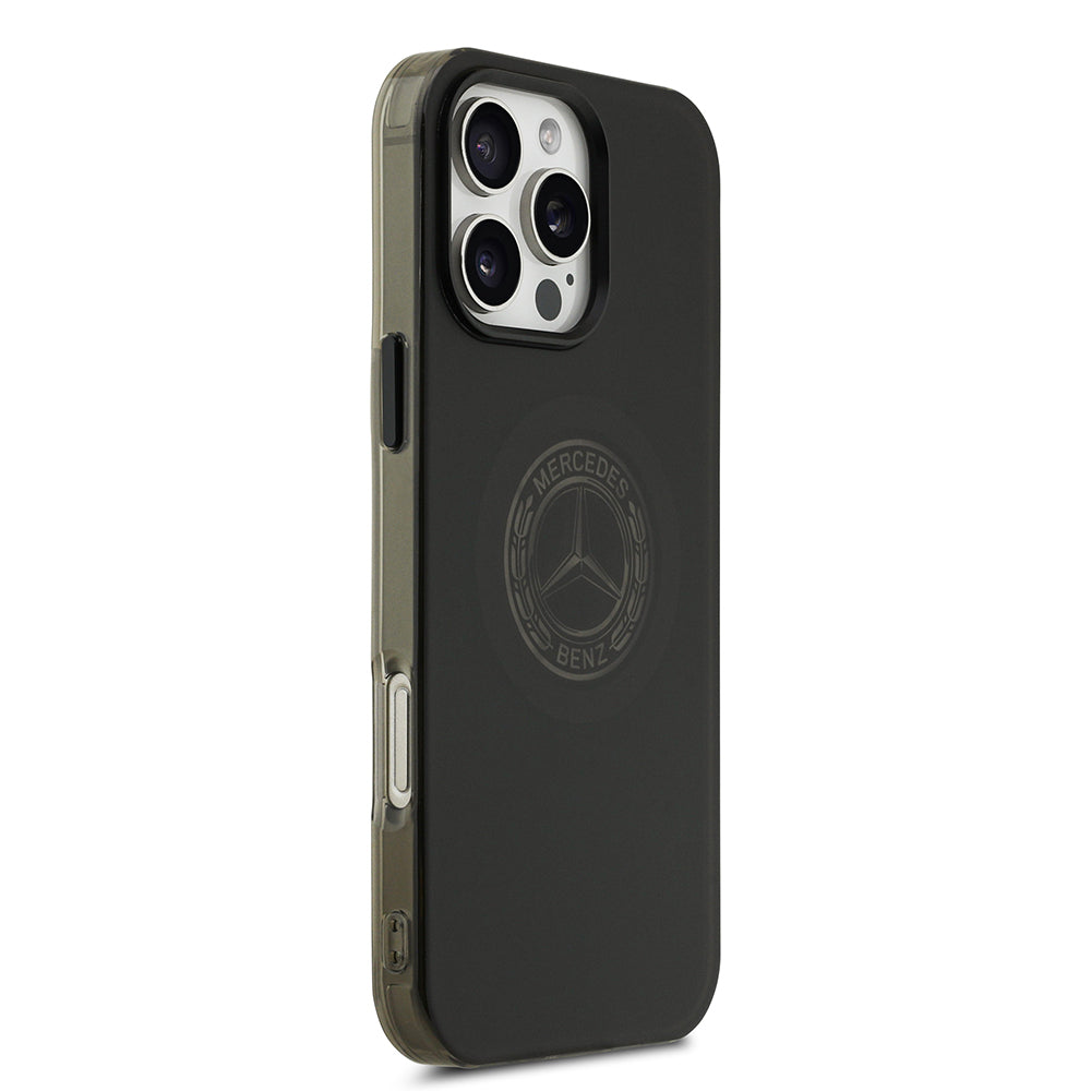 Apple iPhone 16 Pro Max Kılıf Mercedes Benz Orjinal Lisanslı M-safe Şarj Özellikli Buzlu PC Nostaljik Yıldız Dizayn Kapak Siyah