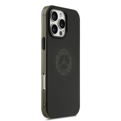 Apple iPhone 16 Pro Max Kılıf Mercedes Benz Orjinal Lisanslı M-safe Şarj Özellikli Buzlu PC Nostaljik Yıldız Dizayn Kapak Siyah