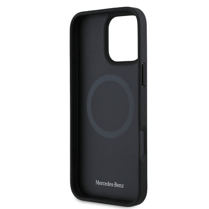 Apple iPhone 16 Pro Max Kılıf Mercedes Benz Orjinal Lisanslı M-safe Şarj Özellikli Metal Yıldız Logolu Sade Pürüzsüz Deri Kapak Siyah